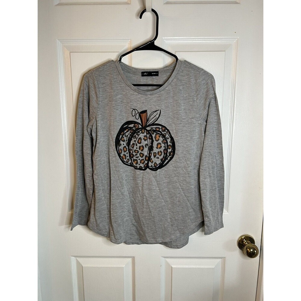 Women’s Grey Long Sleeve Leopard Pumpkin Size Small Preowned